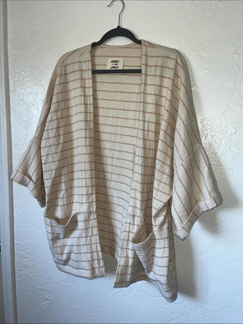 Jamie + the Jones Cream Striped Open Cardigan or Kimono Like New